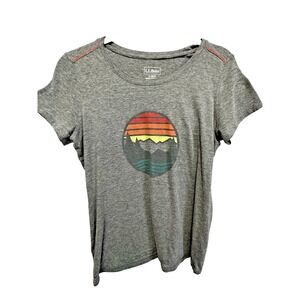 L.L. Bean Shirt Women's Sz S Mountain Graphic Gray Short Sleeve Hiking